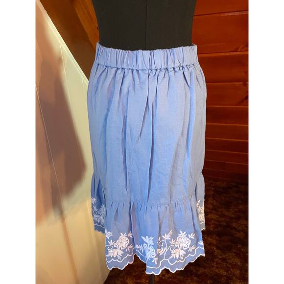 J. Crew Embroidered Blue and White Mini Skirt - Linen Cotton Blend sz M - Picture 5 of 7